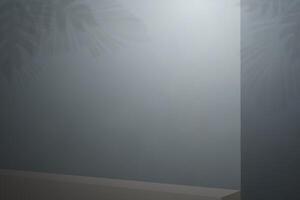 Dark gray walls. Monstera compositions cast shadows on the wall. Mock up for branding presentations of products. photo