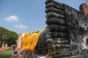 The big feet of Phra Si Mueang Thong, the reclining Buddha image of Wat Khun Inthapramun for pray of healthy. photo