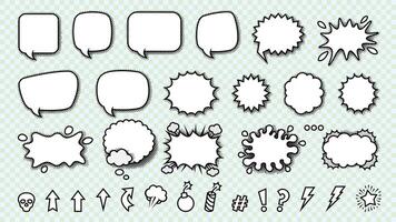Empty comic speech bubbles set with halftone shadows. vector