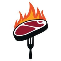 Grilled steak on fork with flames illustration vector