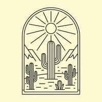 Sunny Desert Scene with Cacti and Mountains Line Art Illustration vector