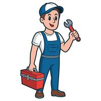 Handyman with Tool Box and Wrench Cartoon Illustration vector