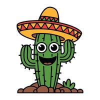 Cartoon Happy Cactus with Sombrero Illustration vector
