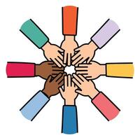 Illustration of multicolored hands coming together in unity vector