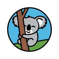 Cute Koala Clinging to a Tree Branch in a Circular Illustration vector