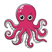 Pink Octopus Cartoon Illustration with Big Eyes vector