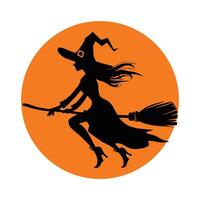 Silhouette of a Mystical Witch With Broom Flying Across the Moonlit Sky vector