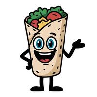 Cartoon burrito character with cheerful expression vector