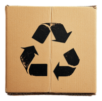 A cardboard box with a recycling symbol on it png