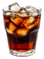 Refreshing glass of dark soda with ice cubes, cut out - stock . png