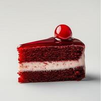 a piece of delicious red velvet cake isolated on plain background photo
