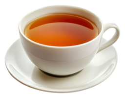 Warm cup of tea on saucer with rich color tones, cut out - stock . png
