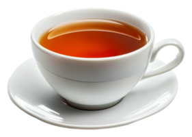 Warm cup of tea on a saucer ready to enjoy, cut out - stock . png