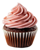 Chocolate cupcake with pink frosting, cut out - stock . png