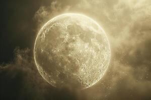 Dramatic Full Moon Illuminated by Sunlight Amidst Clouds photo
