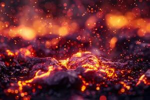Fiery Lava Flow in Maroon and Orange Amidst Darkness photo