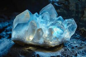 Glowing Magnesite Crystal Cluster on Dark Background photo