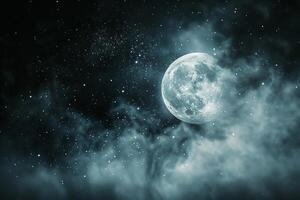 Full Moon Illuminated Against a Starry Night Sky photo