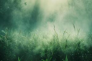 Mystical Morning Dew on Lush Green Grass photo