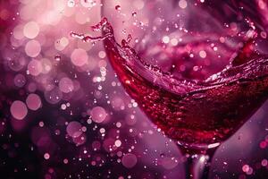 Elegant Maroon Wine Splash in Glass with Bokeh Background photo