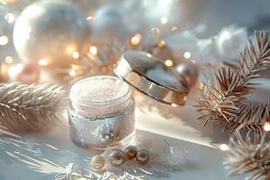 Festive Christmas Setting With Moonstone Dust and Soft Glow photo