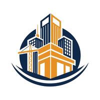 Building logo icon blue yellow construction modern building vector