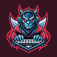 Computer gaming mascot logo with gorilla using laptop icon design vector