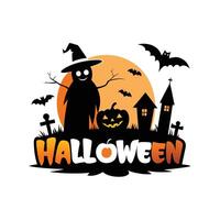 Halloween Day Spooky Bat and Ghost Silhouette with Haunted House Symbol vector
