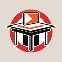 Computer on table mascot logo icon design vector