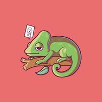 A chameleon is seated on a tree branch looking bored. vector