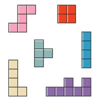 Tetris block shapes. Colorful retro game elements vector