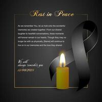rest in peace frame with black ribbon and dark background vector