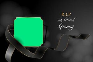 mourning with photo frame and black ribbon vector