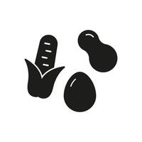 Peanut, Egg, And Corn Silhouette Icon. Nutrition And Healthy Eating Choices. Balanced Diet Symbol. Isolated Illustration vector