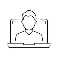 Man Outline Icon on Laptop Screen. Online Communication or Call Line Icon. Online Conference or Remote Communication. Isolated Illustration vector