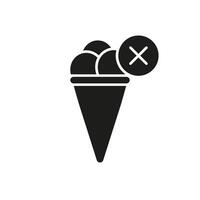 Ice Cream Cone Silhouette Icon with Cancel Symbol Indicating No Ice Cream Allowed, Sign for Allergy Alerts and Dietary Restrictions. Isolated Illustration vector