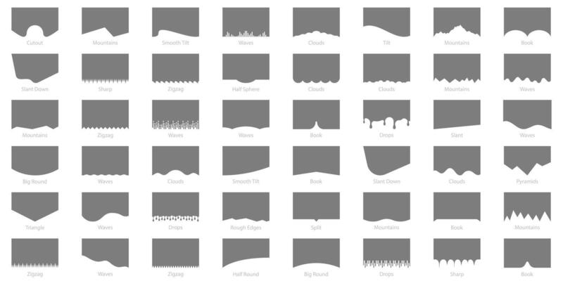 Divider Shapes for Web Pages Set. Abstract Elements for Header and Bottom Sections of Website. Wave and Curved Form Separators for Poster, App, Banner Background. Isolated Illustration