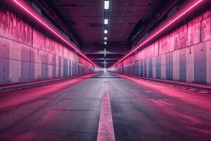Futuristic neon tunnel bright cyberspace hall party road glowing arch colorful digital background modern future corridor hallway space tech virtual reality vr subway portal web photo
