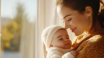 Mother Gazing Tenderly at Baby During Breastfeeding Moment of Intimacy and Bonding photo