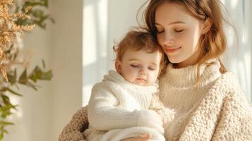 Mother Breastfeeding Her Baby Under a Soft Blanket in a Cozy Home Setting photo