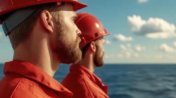 Crew Members on Offshore Oil Platform Preparing for Work photo