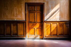 Open door emitting light possibilities growth achievements concept motivation learning skills knowledge heaven doors exit abstract simple background new ways entering leaving space photo