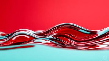 Macro image of vibrant liquid waves in red and turquoise forming abstract shapes photo