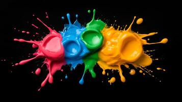 Multicolored paint bubbles with splashes and streaks isolated on a black background photo