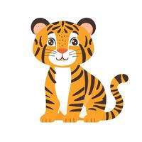 a cartoon tiger sitting on a white background vector