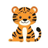 a cartoon tiger sitting down on a white background vector