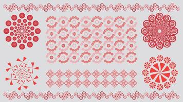 a set of red and white decorative patterns vector