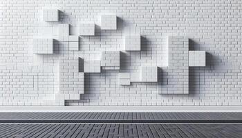 White Wall Texture Background with Bricks. Suitable for Product Presentation Backdrop, Display, and Mock up. photo