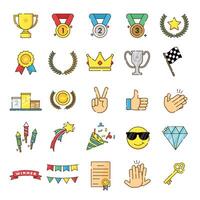 Set of winning icons and symbols associated with winning flat design icon. editable stroke vector