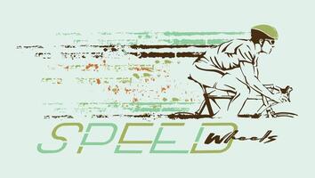 Illustration of a stylized cyclist in competition. Art in composition with text and texture effects simulating dynamics and speed. vector